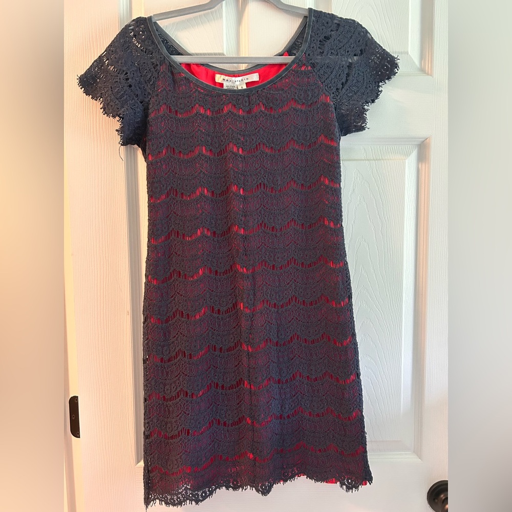 Max Studio pink and navy  Sheath Dress with Flutter Cap Sleeves